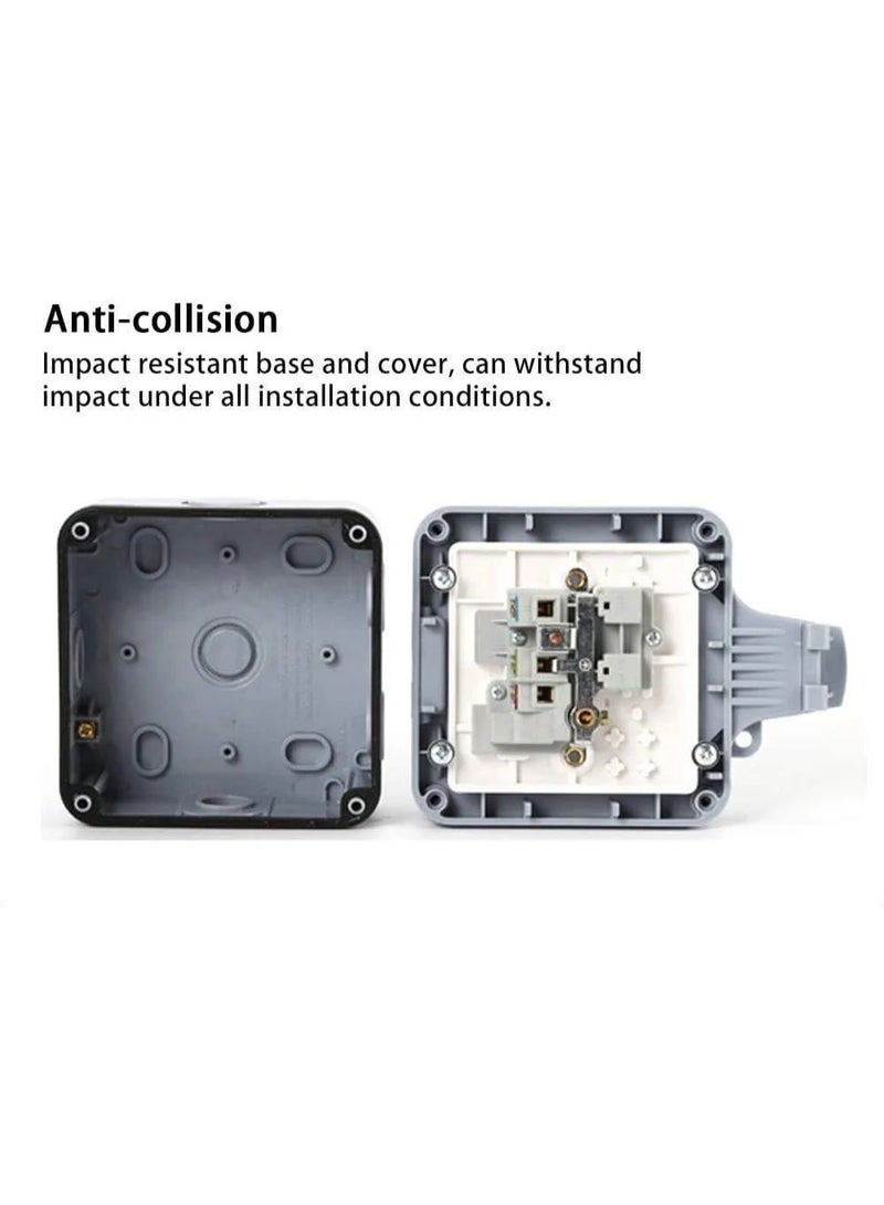 علبة فيشة كهرباء خارجية مقاومة للماء IP66 مع مفتاح ولمبة بيان – مقبس خارجي مزدوج 2-Gang بغطاء مفصلي للحدائق والأماكن الرطبة - Image 3